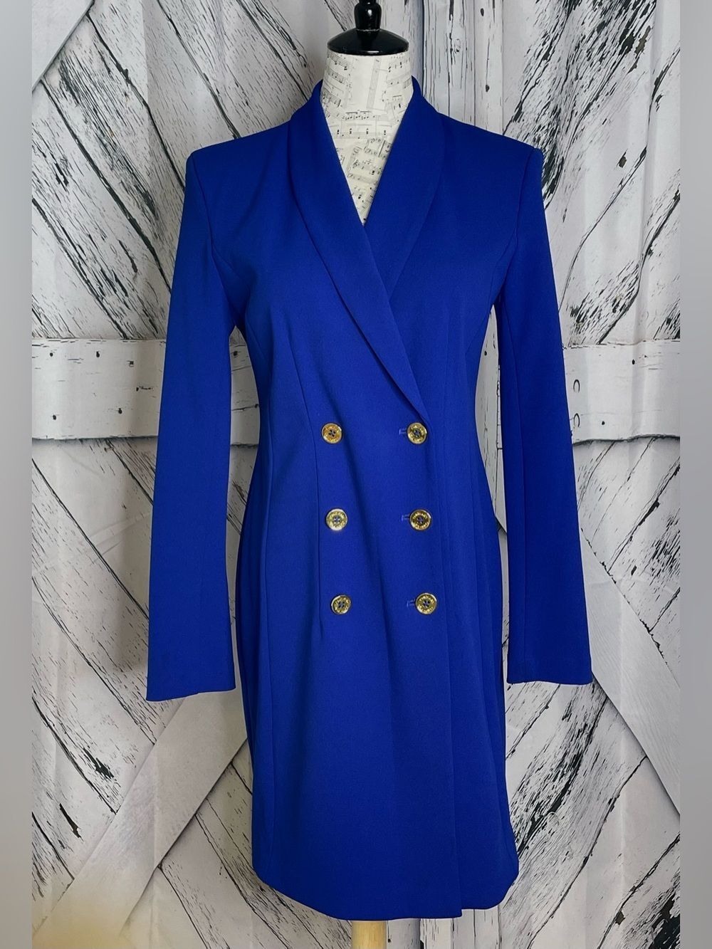 Calvin Klein Royal Blue Double-Breasted Blazer Dress Gold Buttons 4